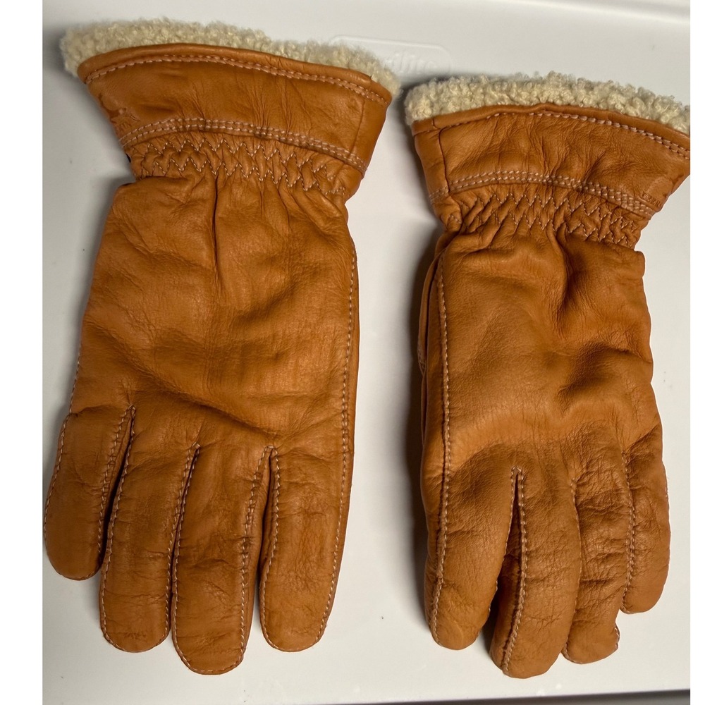 Hestra Deerskin Primaloft Gloves Women 8 Tan Deerskin Lamb Fur